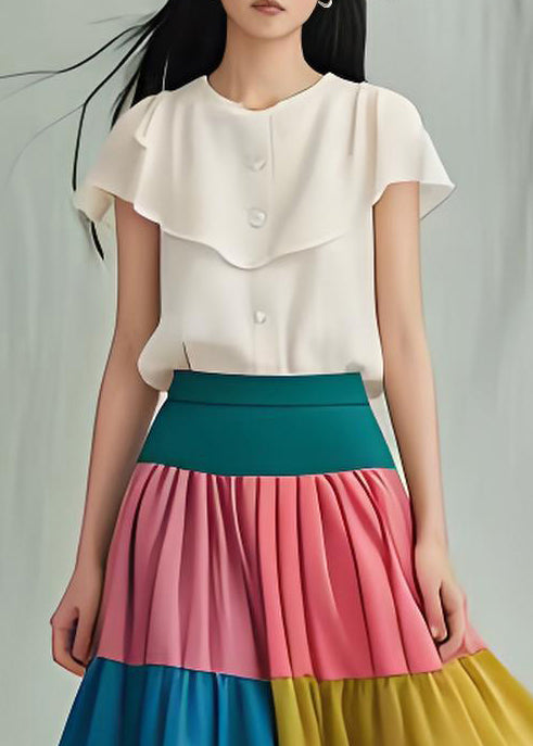 Fine Rainbow Layered Ruffles Patchwork Chiffon Skirts Summer