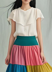 Fine Rainbow Layered Ruffles Patchwork Chiffon Skirts Summer