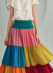 Fine Rainbow Layered Ruffles Patchwork Chiffon Skirts Summer