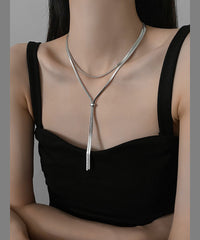 Fine Silk Sterling Silver Pullable Long Necklace