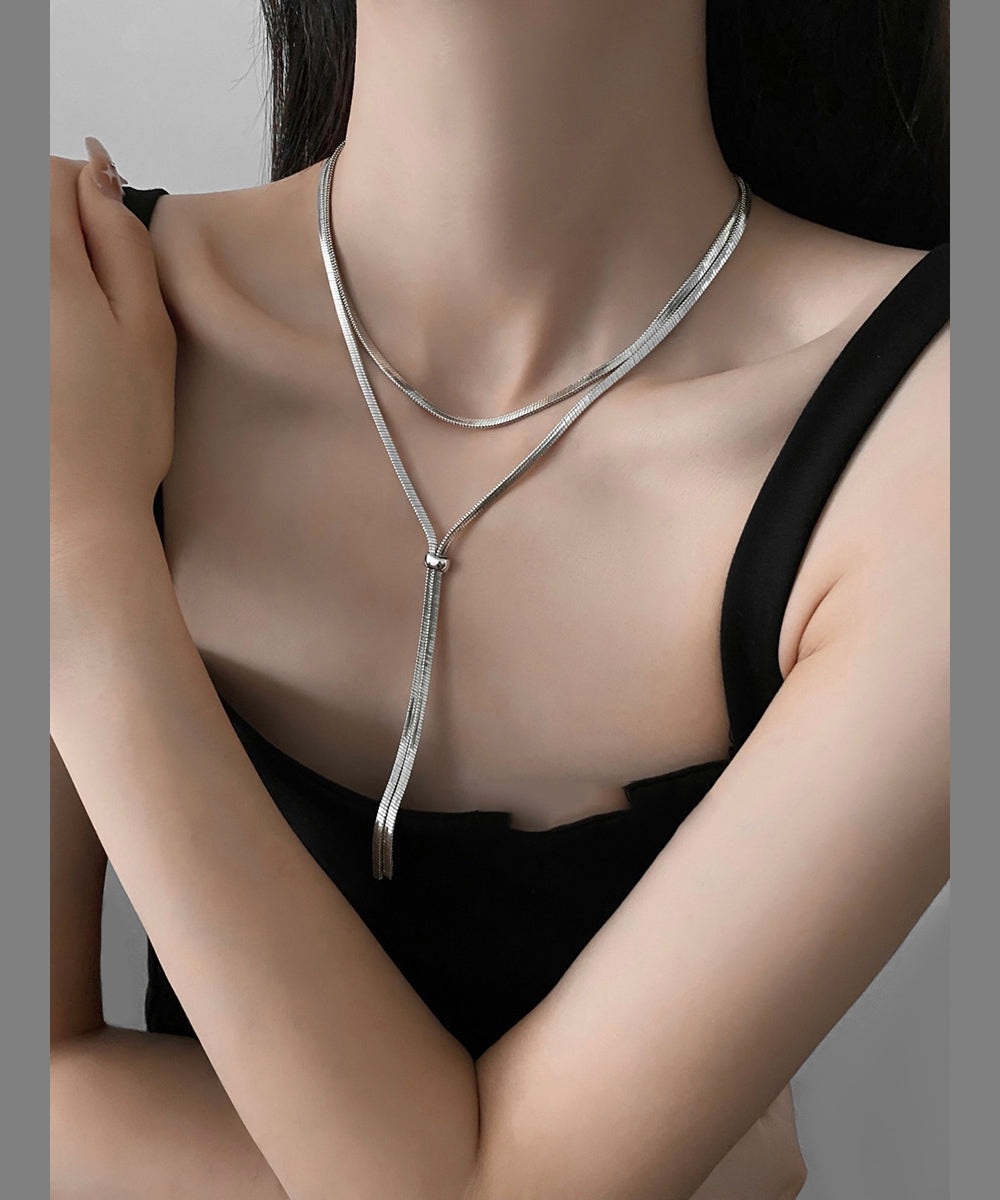 Fine Silk Sterling Silver Pullable Long Necklace