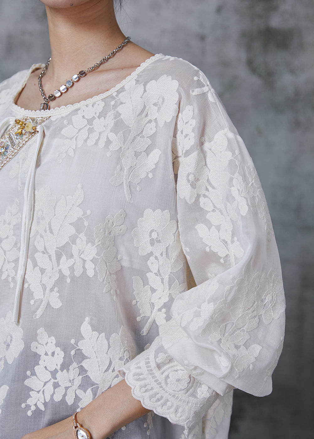 Fine White Embroidered Chinese Button Cotton Shirt Top Summer