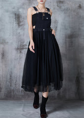 French Black Patchwork Tulle Long Dresses Summer