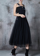 French Black Patchwork Tulle Long Dresses Summer