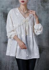 French White Tasseled Butterfly Cotton Top Summer