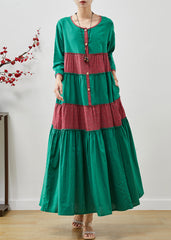 Green Patchwork Cotton Holiday Dress Oversized Summer