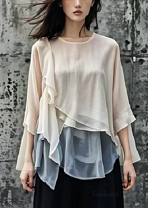 Handmade Apricot Asymmetrical Design Cotton Tops Summer