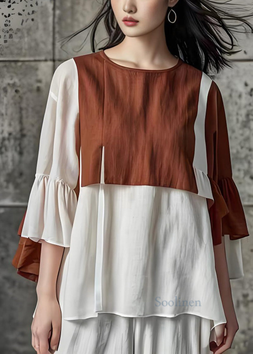 Handmade Colorblock O Neck Plus Size Cotton Top Summer