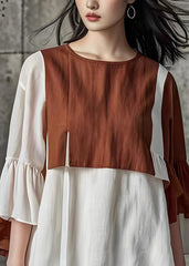 Handmade Colorblock O Neck Plus Size Cotton Top Summer