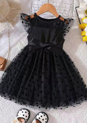 Handmade Red Dot Bow Tulle Patchwork Kids Holiday Dress Sleeveless