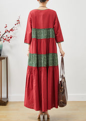 Handmade Red Oversized Patchwork Cotton Dress Summer