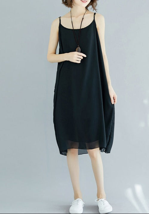 Handmade Black geometry chiffon clothes For Women Spaghetti Strap Maxi Summer Dress