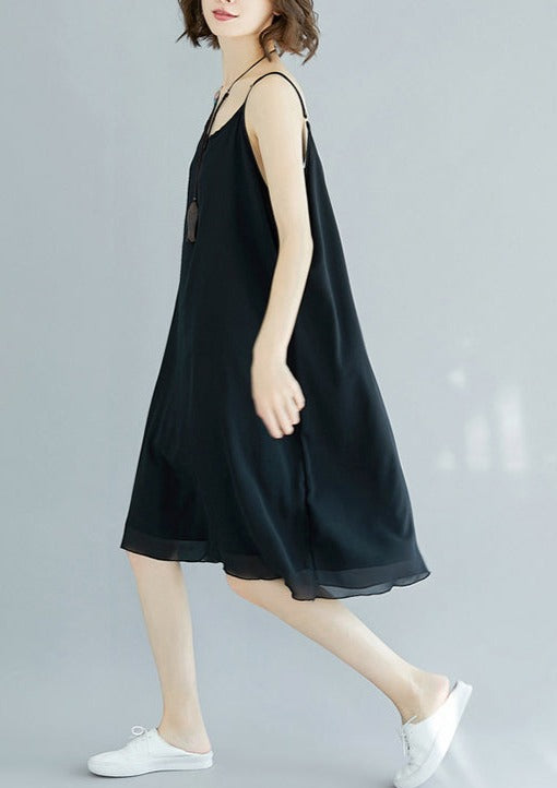 Handmade Black geometry chiffon clothes For Women Spaghetti Strap Maxi Summer Dress