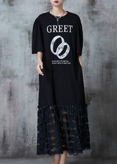 Italian Black Oversized Patchwork Lace Cotton Maxi Dresses Summer