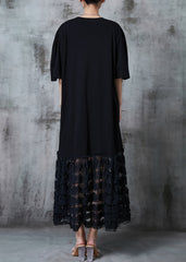 Italian Black Oversized Patchwork Lace Cotton Maxi Dresses Summer