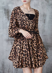 Leopar Print Chiffon Vacation Dress Tasseled Summer