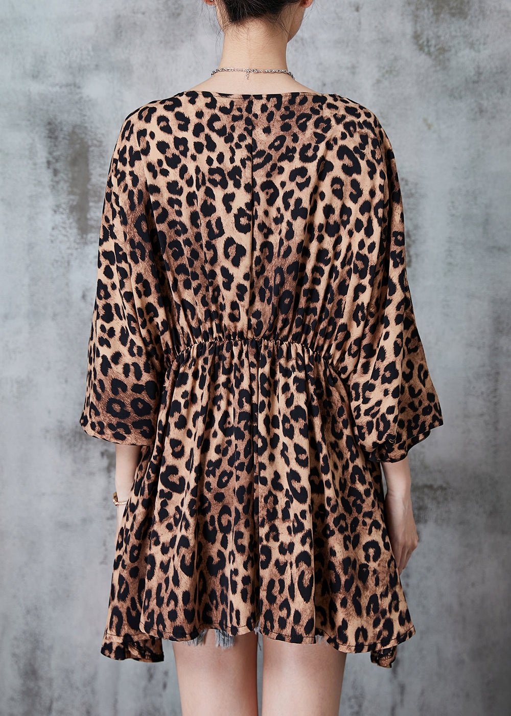 Leopar Print Chiffon Vacation Dress Tasseled Summer