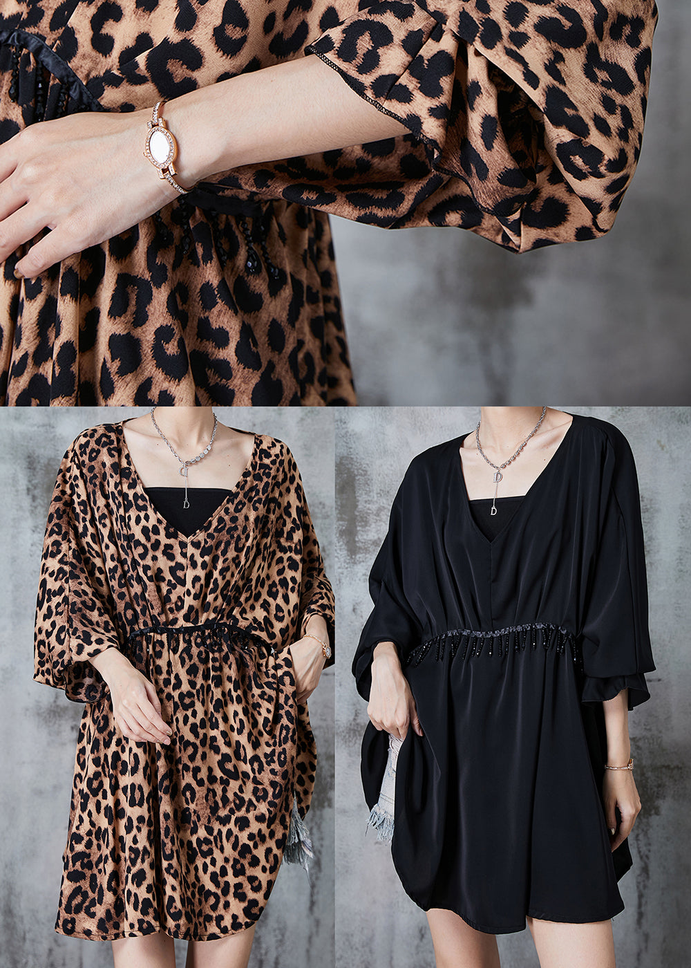 Leopar Print Chiffon Vacation Dress Tasseled Summer