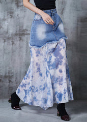 Light Blue Patchwork Denim Skirts Tie Dye Summer