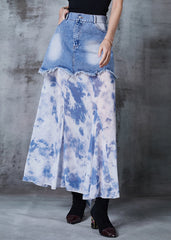 Light Blue Patchwork Denim Skirts Tie Dye Summer