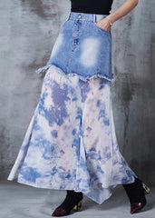 Light Blue Patchwork Denim Skirts Tie Dye Summer