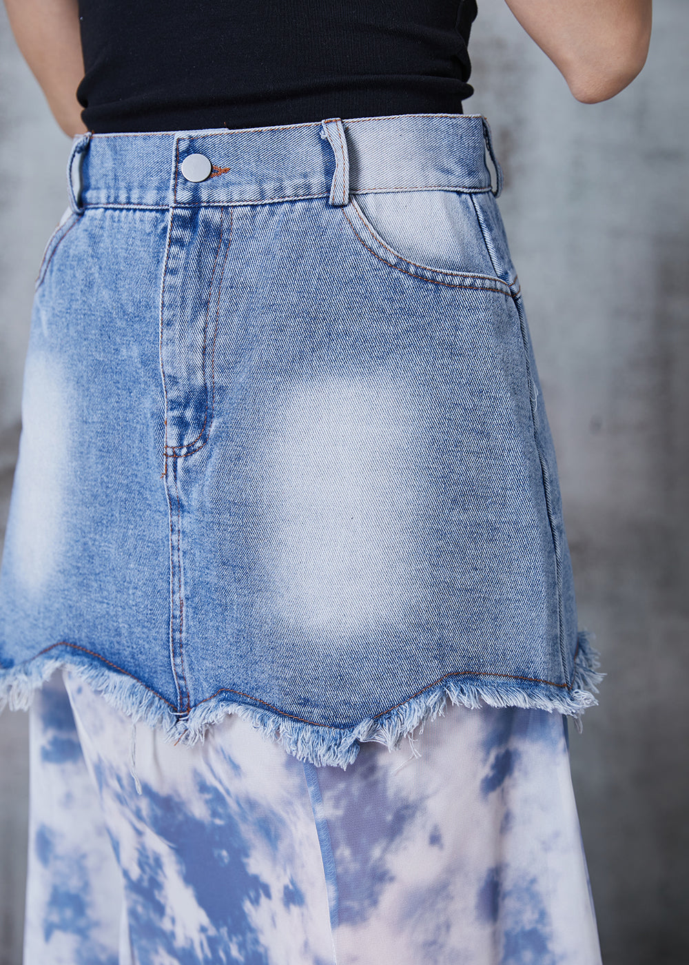 Light Blue Patchwork Denim Skirts Tie Dye Summer