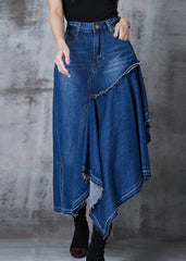 Modern Blue Asymmetrical Exra Large Hem Denim Skirt Summer