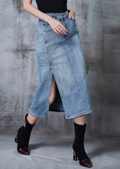 Modern Blue Asymmetrical Side Open Denim Skirt Summer