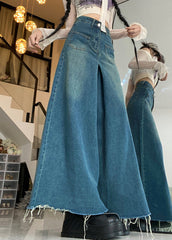 Modern Blue Button Pockets High Waist Denim Pants Fall