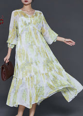 Modern Light Green Ruffled Print Chiffon Long Dresses Summer