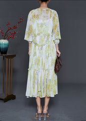 Modern Light Green Ruffled Print Chiffon Long Dresses Summer