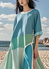 Modern O Neck Asymmetrical Design Side Open Cotton Dress Summer