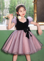 Modern Purple Asymmetrical Bow Tulle Kids Maxi Dresses Summer