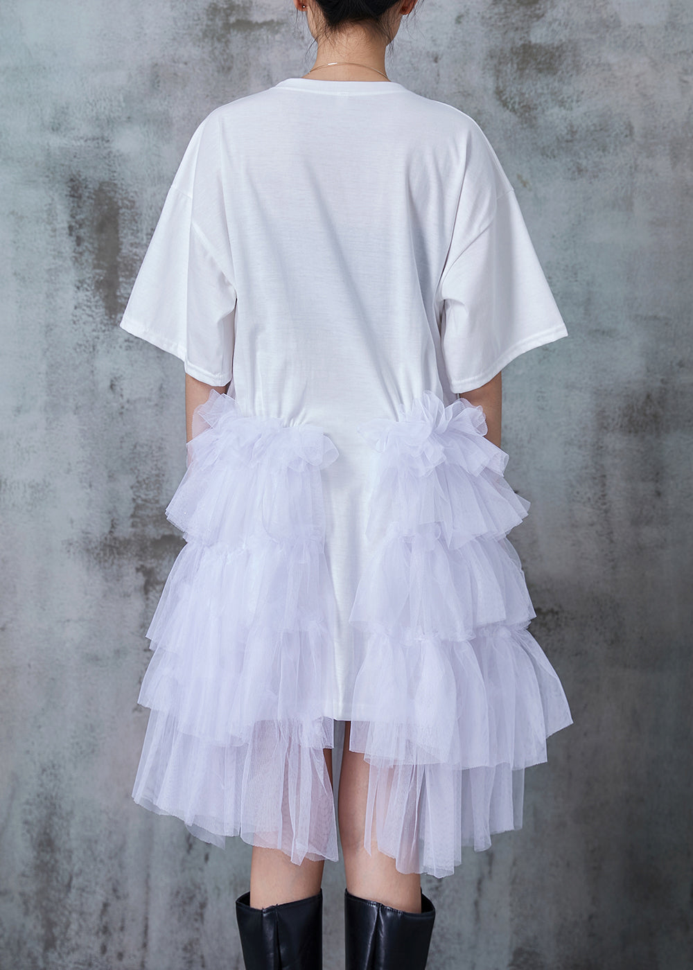 Modern White Dog Patchwork Tulle Tea Dress Summer