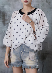 Modern White Print Draping Chiffon Shirt Top Lantern Sleeve