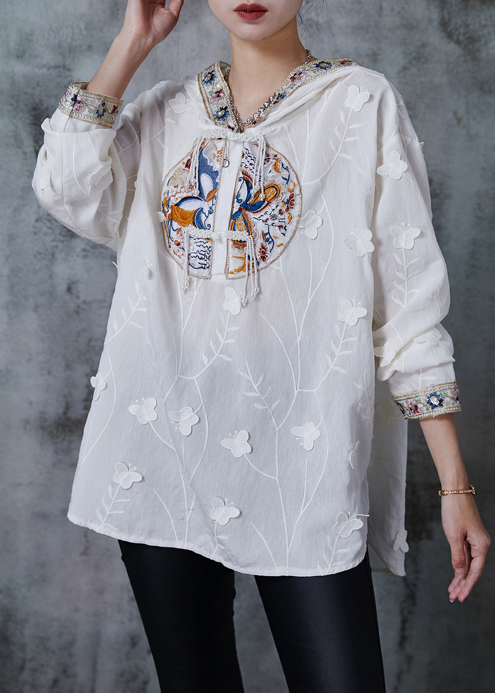 Modern White Tasseled Butterfly Hooded Shirt Tops Summer