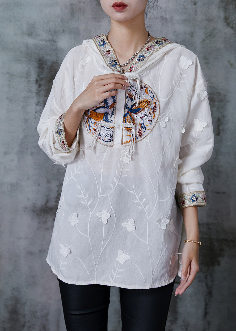 Modern White Tasseled Butterfly Hooded Shirt Tops Summer