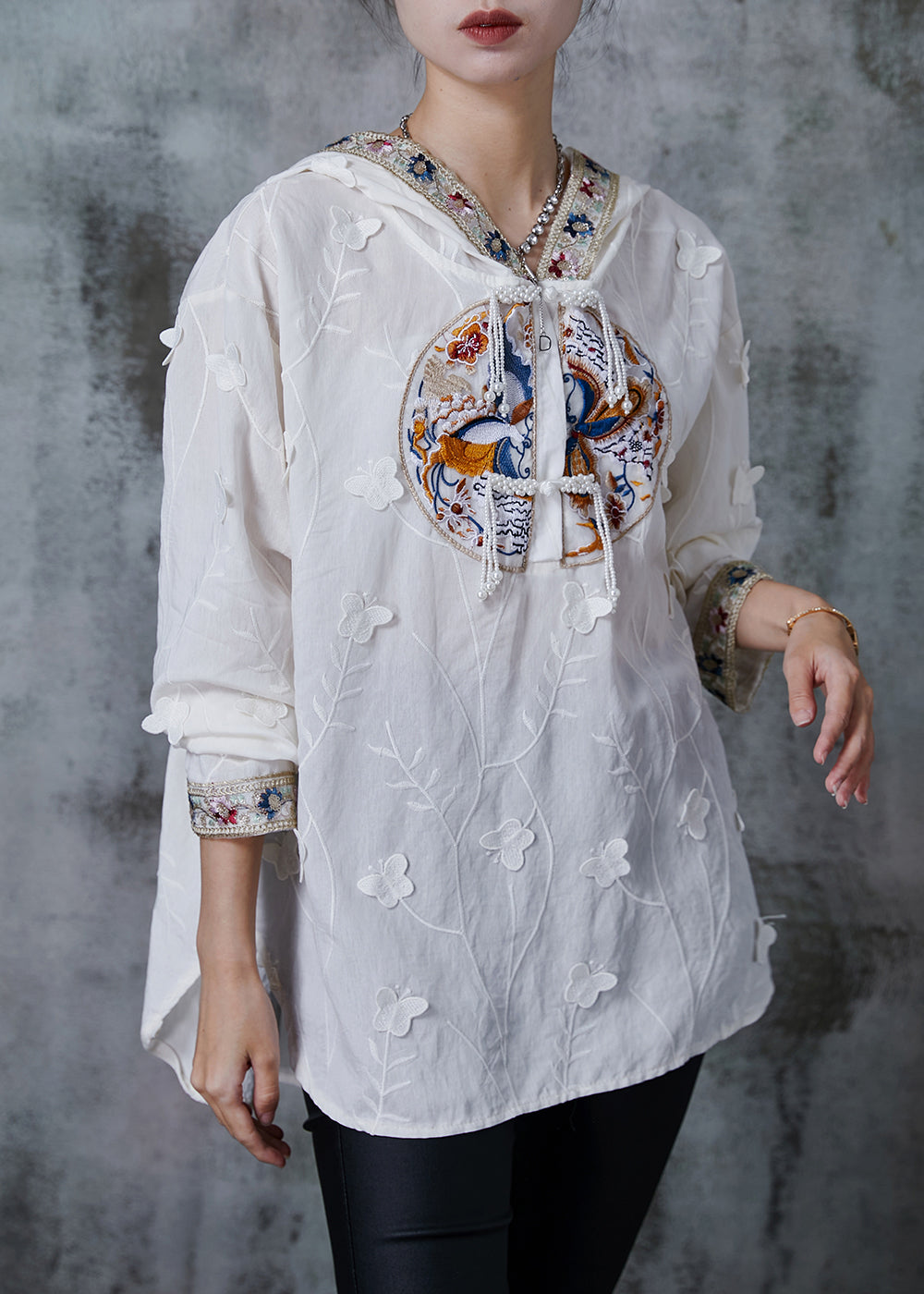 Modern White Tasseled Butterfly Hooded Shirt Tops Summer