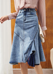 Natural Blue Asymmetrical Patchwork High Waist Denim Skirts Summer