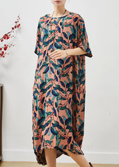 Natural Brown Oversized Print Linen Maxi Dress Summer