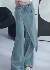 New Blue Asymmetrical High Waist Denim Pants Summer