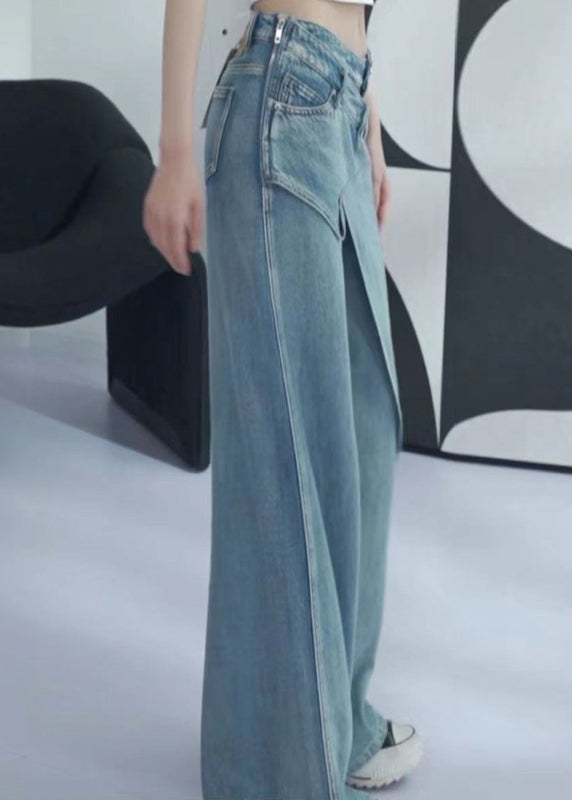 New Blue Asymmetrical High Waist Denim Pants Summer