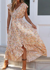 New Ruffled Lace Up Print Chiffon Dresses Summer