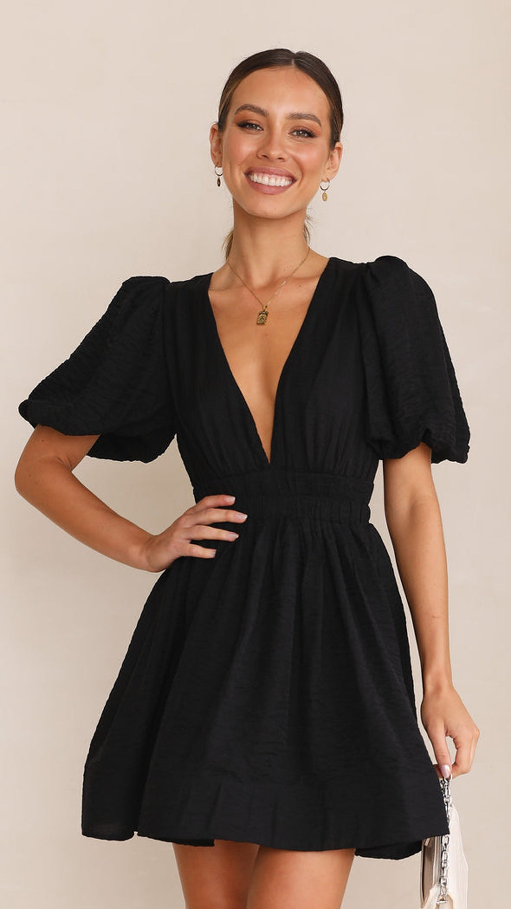 Asymmetric Lantern Short Sleeves Dress