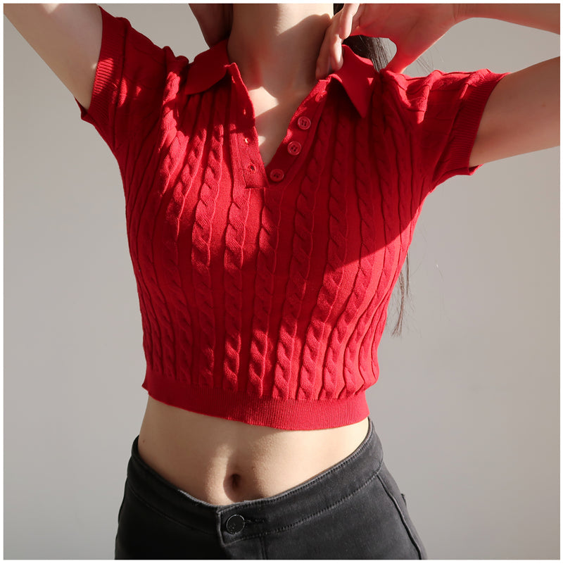 Knit Polo Crop Top