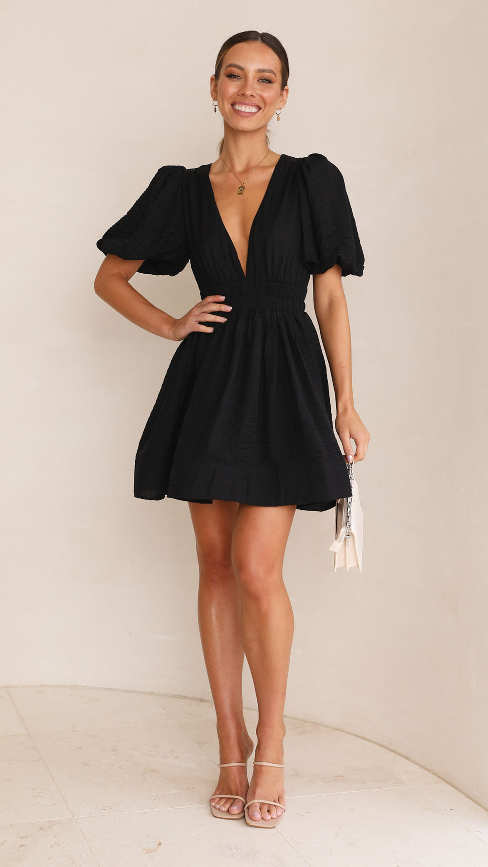 Asymmetric Lantern Short Sleeves Dress