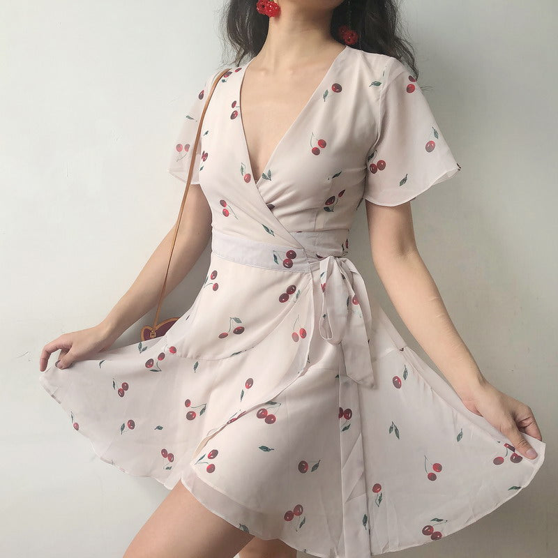 60s Style Cherry Wrap Dress