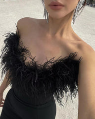 Arouette Off Shoulder Cutout Feather Satin Dress