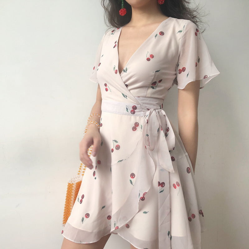 60s Style Cherry Wrap Dress