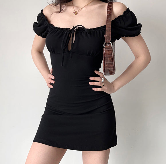 Alix Black Puff Dress ~ HANDMADE